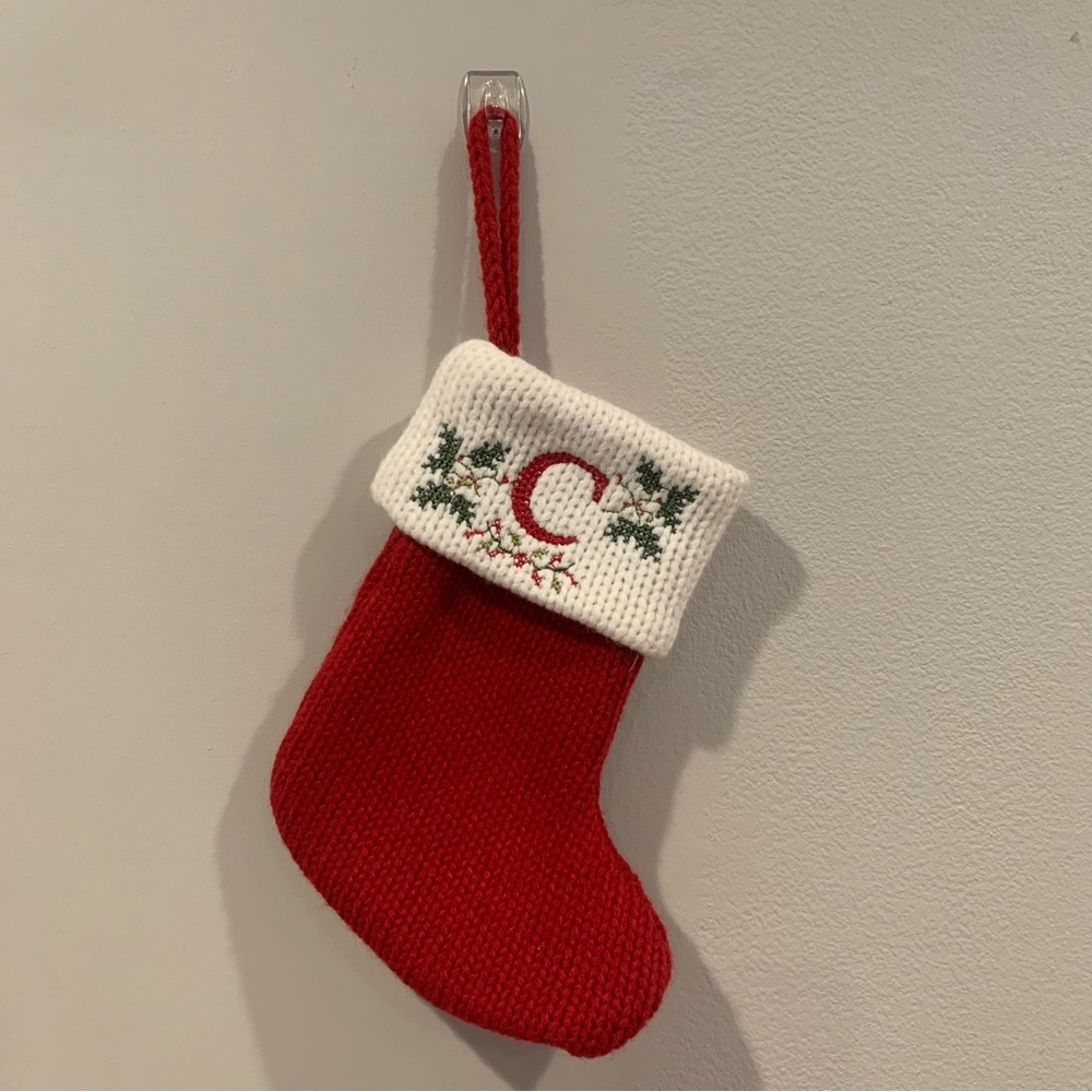 St. Nicholas Square 8-in Holly Leaf Monogrammed Stocking, C